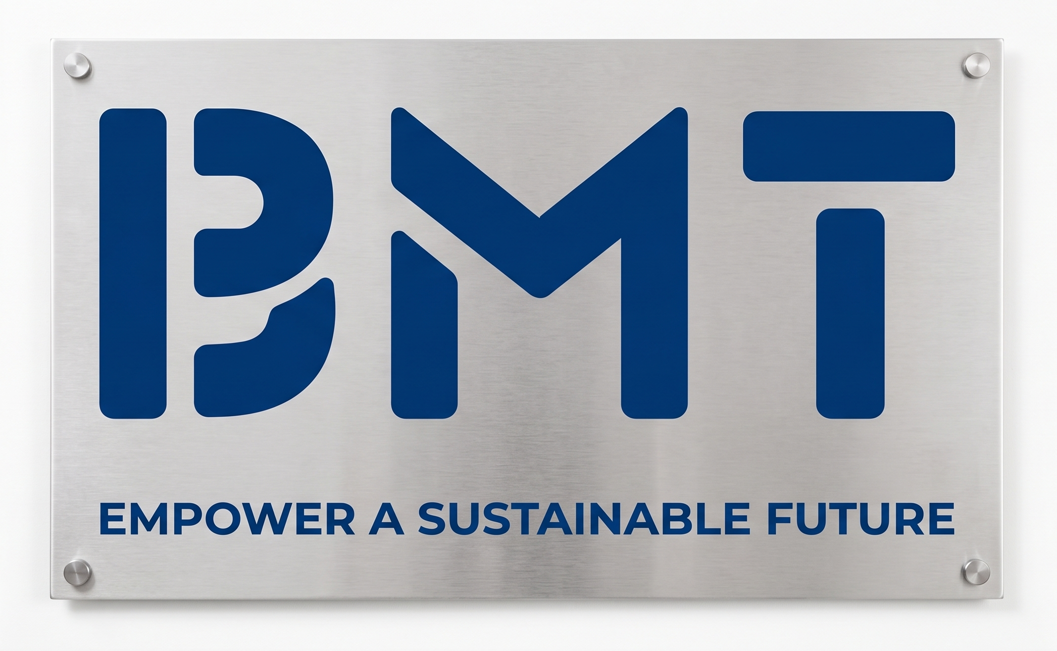 A metal sign reading: BMTech; empower a sustainable future
